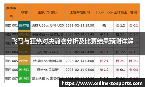 飞马与狂热对决前瞻分析及比赛结果预测详解