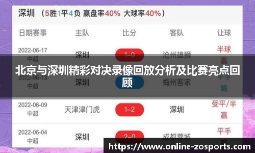 北京与深圳精彩对决录像回放分析及比赛亮点回顾